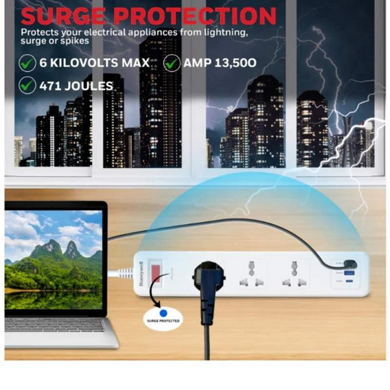 Honeywell ปลั๊กไฟ 3 ช่อง 1 TypeC 2USb