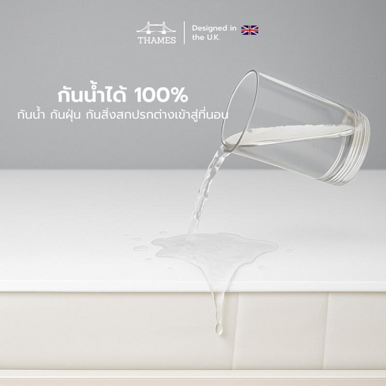 Thames ผ้ารองที่นอนกันน้ำ เเบบเรียบยางรัด 4 มุม สีขาว