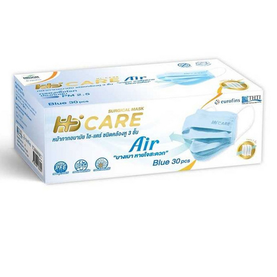 Hi-Care Air หน้ากากอนามัย แผ่นกรอง 3 ชั้น (สีฟ้า) (แพ็กคู่)