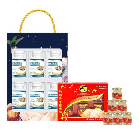 (เบญจออยล์)ซีเคอร์มิน บรรจุ 30 แคปซูล 6 กระปุก + Bonback รังนก 42 มล. 6 ขวด (Giftset)