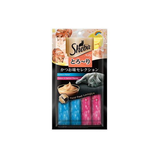 ชีบาเมลตี้ ขนมแมวเลีย สูตรแมวโต รสคัทสึโอะและคัทสึโอะแซลมอน 12ก. (แพ็ก 4 ชิ้น)