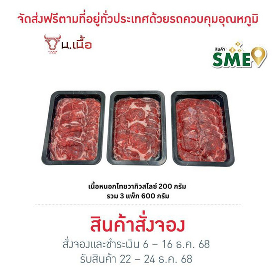 น. เนื้อ เซตเนื้อ Hump ไทยวากิว สไลซ์ 200 กรัม (3 แพ็ก)