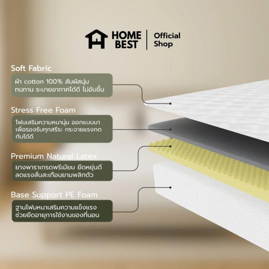 Home Best ที่นอนยางพาราแท้ รุ่น Toronto ความหนา 8 นิ้ว