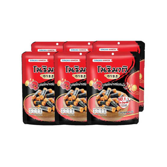 สิงห์คาเมดะ โนริมากิ ข้าวอบกรอบรสหมึกย่างซอสเผ็ด 42 กรัม (แพ็ก 6 ชิ้น)