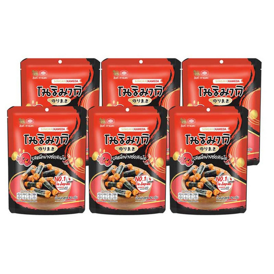 สิงห์คาเมดะ โนริมากิ ข้าวอบกรอบรสหมึกย่างซอสเผ็ด 42 กรัม (แพ็ก 6 ชิ้น)