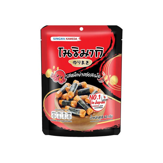 สิงห์คาเมดะ โนริมากิ ข้าวอบกรอบรสหมึกย่างซอสเผ็ด 42 กรัม (แพ็ก 6 ชิ้น)