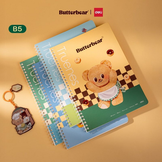 Deli สมุดสันห่วง B5 ลาย Butterbear ปกสีน้ำเงิน