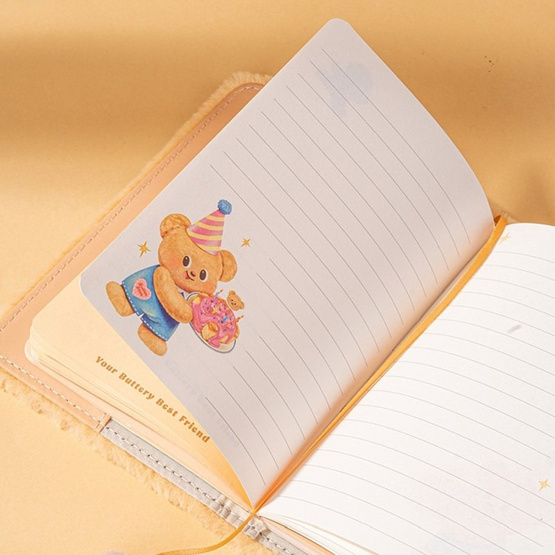 Deli สมุดโน้ตปกขนนุ่ม A6 ลาย Butterbear