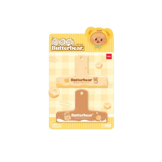 Deli คลิปหนีบกระดาษ มีแม่เหล็ก ลาย Butterbear โทนสีน้ำตาล (แพ็ก 2 ชิ้น)