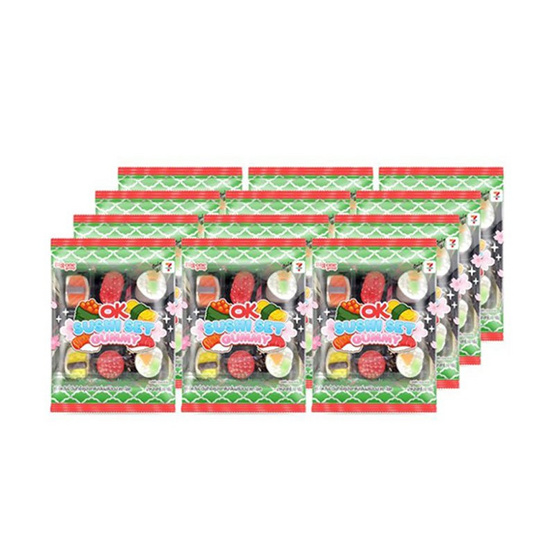 โอเค กัมมี่ซูชิเซ็ตกลิ่นผลไม้รวม 18 กรัม (กล่อง 12 ชิ้น)