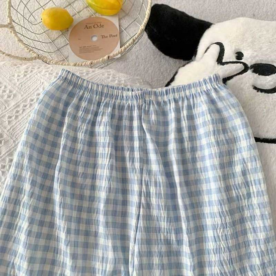 Forever25 ชุดนอนผู้หญิงคอกลม เสื้อแขนสั้นพร้อมกางเกงขาสั้น ลายฟ้าตาราง