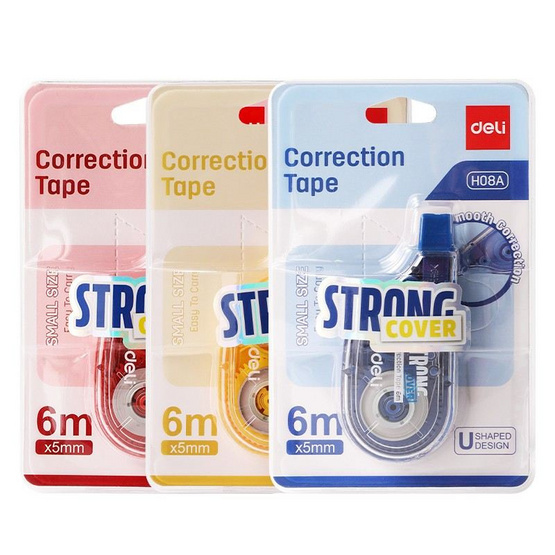 Deli เทปลบคำผิด 6 ม. Correction Tape รุ่น H08A คละสี (แพ็ก 3 ชิ้น)