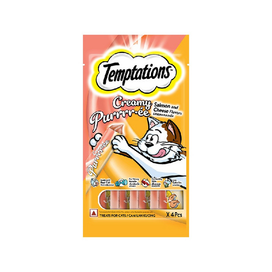 เทมเทชั่นส์ ครีมมี่ เพอเร่ ขนมแมวเลีย สูตรแมวโต แซลมอน+ชีส 12ก. (แพ็ก 4 ชิ้น)