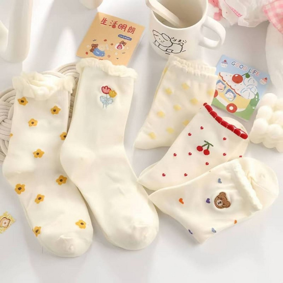 Fashion sock ถุงเท้าลาย cherry+BEAR NO.C145 (5ลาย/10คู่)