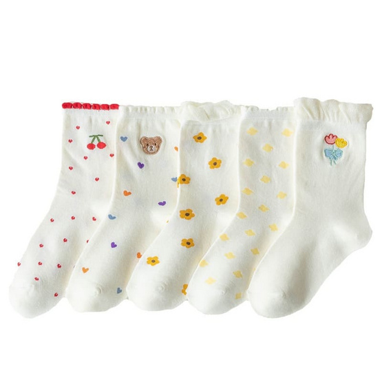 Fashion sock ถุงเท้าลาย cherry+BEAR NO.C145 (5ลาย/10คู่)