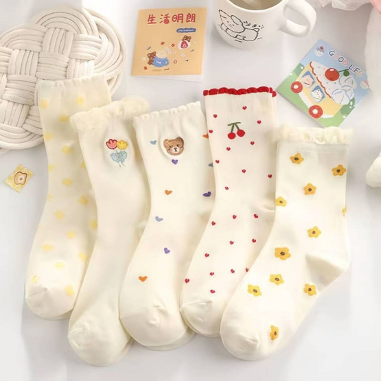 Fashion sock ถุงเท้าลาย cherry+BEAR NO.C145 (5ลาย/10คู่)