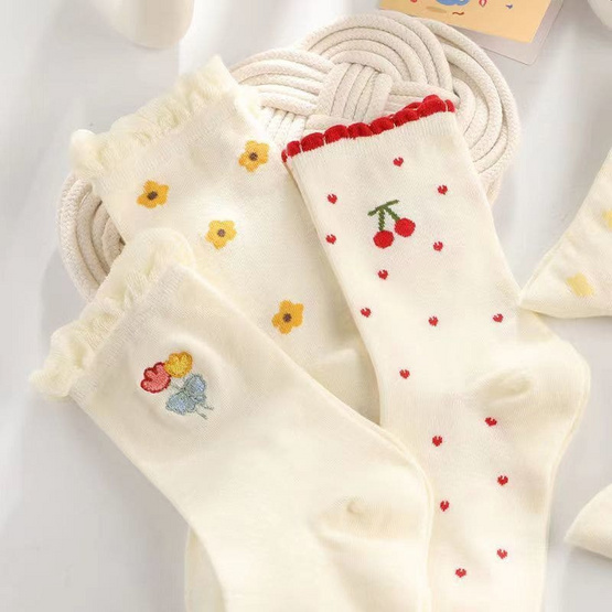 Fashion sock ถุงเท้าลาย cherry+BEAR NO.C145 (5ลาย/10คู่)