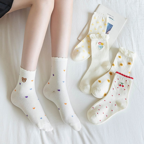 Fashion sock ถุงเท้าลาย cherry+BEAR NO.C145 (5ลาย/10คู่)