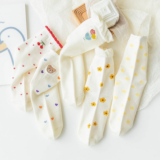 Fashion sock ถุงเท้าลาย cherry+BEAR NO.C145 (5ลาย/10คู่)