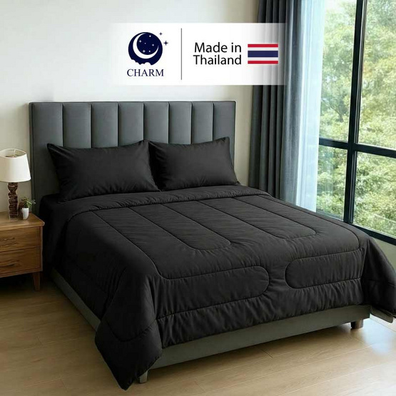 CHARM ชุดเครื่องนอน รุ่น Classic ผ้าซาติน สี Jet Black