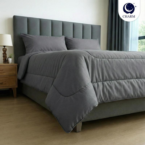 CHARM ชุดเครื่องนอน รุ่น Classic ผ้าซาติน สี Dark Gray