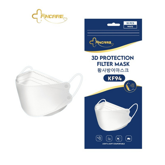 Fincare หน้ากากอนามัย KF94 สีขาว บรรจุ 10 ชิ้น/ซอง (แพ็กคู่)