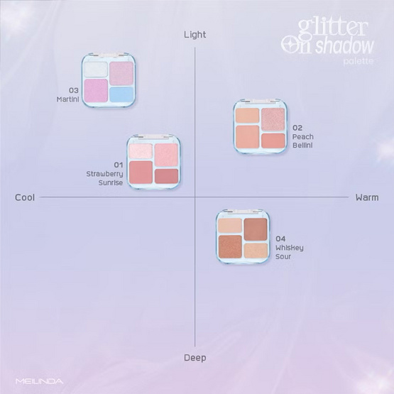 Meilinda พาเลทอายแชโดว์ Glitter On Shadow Palette 6.8 กรัม