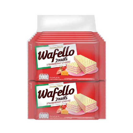 วาเฟโร เวเฟอร์สอดไส้ครีมสตรอเบอรี่ชีส 48 กรัม (แพ็ก 12 ชิ้น)