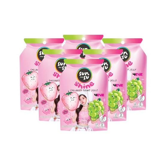 ซันซุไชน์ เยลลี่ผสมบุกคอลลาเจนองุ่น & สตรอเบอรี่ 80 กรัม (แพ็ก 6 ชิ้น)