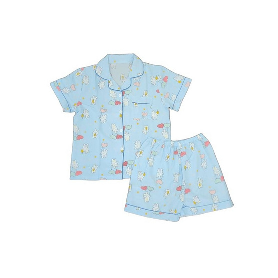 Bra Studio ชุดนอนเสื้อแขนสั้นพร้อมกางเกงขาสั้น ลายกระต่ายสีฟ้า