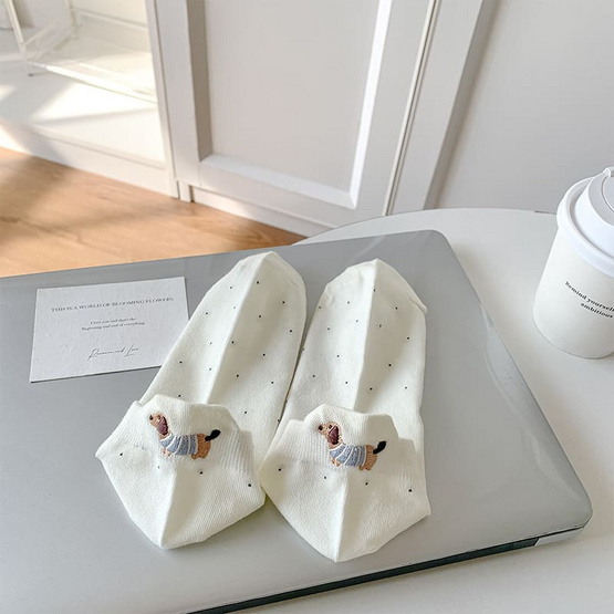 CC SOCK ถุงเท้าสั้นลายจุดทอน้องหมา (แพ็ก 5 คู่)