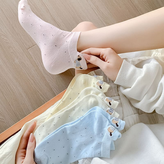 CC SOCK ถุงเท้าสั้นลายจุดทอน้องหมา (แพ็ก 5 คู่)