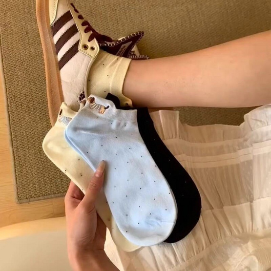 CC SOCK ถุงเท้าสั้นลายจุดทอน้องหมา (แพ็ก 5 คู่)