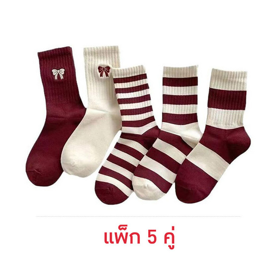 CC SOCK ถุงเท้าข้อยาวแดง-ขาว LRW (แพ็ก 5 คู่)