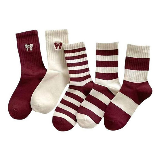 CC SOCK ถุงเท้าข้อยาวแดง-ขาว LRW (แพ็ก 5 คู่)