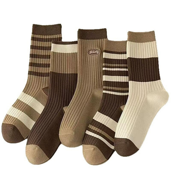 CC SOCK ถุงเท้าข้อยาวโทนน้ำตาล LBR (แพ็ก 5 คู่)