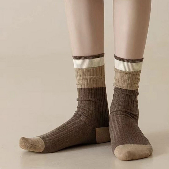 CC SOCK ถุงเท้าข้อยาวโทนน้ำตาล LBR (แพ็ก 5 คู่)