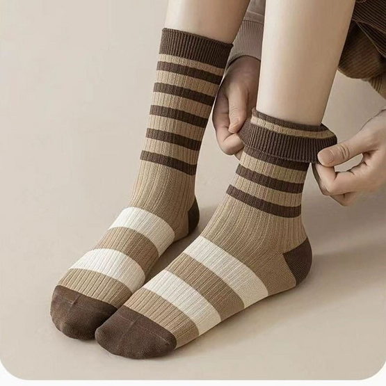 CC SOCK ถุงเท้าข้อยาวโทนน้ำตาล LBR (แพ็ก 5 คู่)
