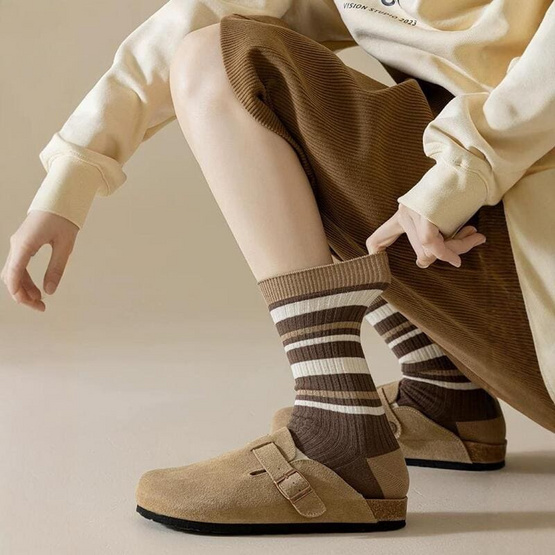 CC SOCK ถุงเท้าข้อยาวโทนน้ำตาล LBR (แพ็ก 5 คู่)