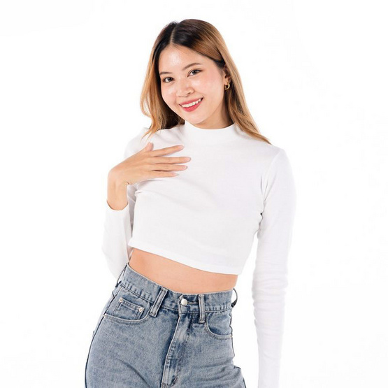 Expo เสื้อครอปแขนยาว คอเต่า ผ้าร่องเล็ก