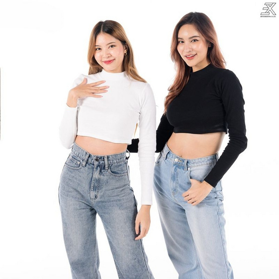 Expo เสื้อครอปแขนยาว คอเต่า ผ้าร่องเล็ก