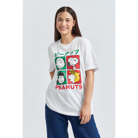 GQ EASY เสื้อสนูปปี้ ลาย Peanuts ทรงปกติ สีขาว