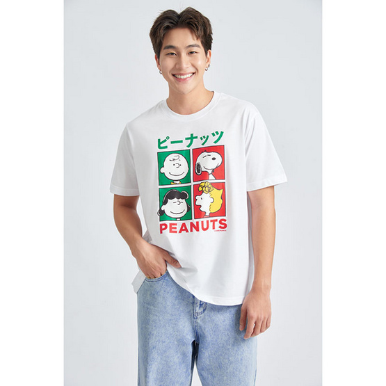 GQ EASY เสื้อสนูปปี้ ลาย Peanuts ทรงปกติ สีขาว