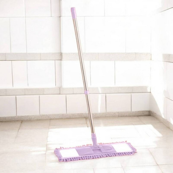 homely & clean ไม้ม็อบดันฝุ่นไมโครไฟเบอร์ หมุนได้ 360 องศา สีม่วงพาสเทล