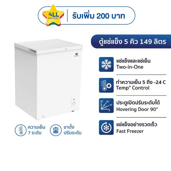 Worldtech ตู้แช่แข็ง 149 ลิตร รุ่น WT-FZ150_WHT