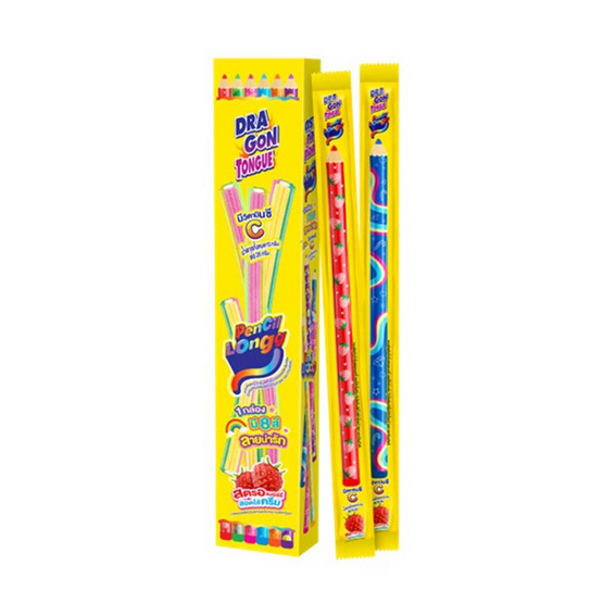 ดราก้อนทังค์ กัมมี่เพนซิลแท่งยาวสตรอเบอร์รี่สอดไส้ครีม คละแบบ 26 กรัม (แพ็ก 12 ชิ้น)