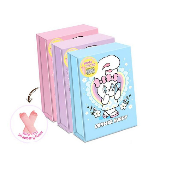 บิ๊กก้า เวเฟอร์รสสตรอเบอร์รี่พร้อมกล่องกระจกEstherBunny คละแบบ 15 กรัม (แพ็ก 3 ชิ้น)