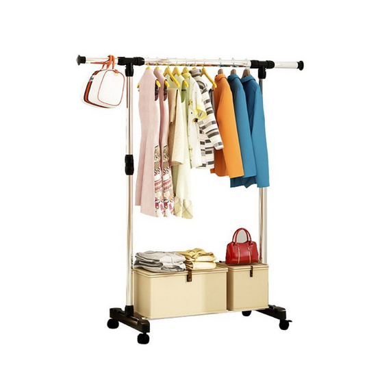 CASSA ราวตากผ้าสเเตนเลส ปรับระดับได้ บาร์เดี่ยว พร้อมชั้นวางของ