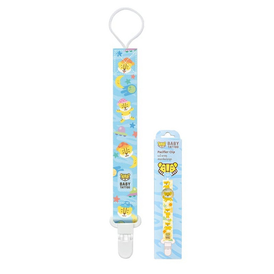 BABY TATTOO สายคล้องจุกหลอกซิลิโคน สีฟ้า ลายการ์ตูน