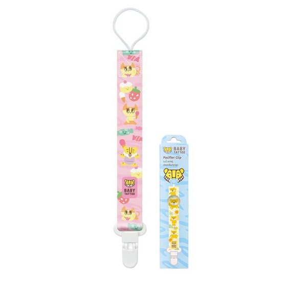 BABY TATTOO สายคล้องจุกหลอกซิลิโคน สีชมพู ลายการ์ตูน